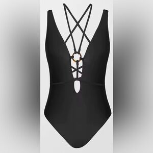 Strappy Cut Out One-Piece Swimsuit For Women Black Sexy Plunge